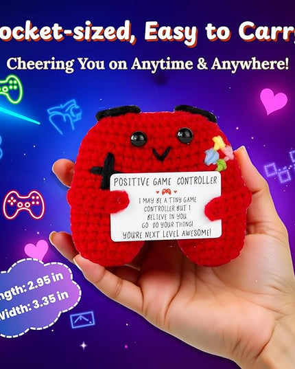 Gamer Gifts Positive Crochet Game Controller and Inspirational Keychain, Unique Teenage Boy Gifts Idea, Gaming Gift Set with Gamer Keychain, Birthday Gift Emotional Support Crochet for Game Lovers