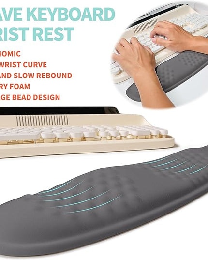 2-in-1 Ergonomic Set, Wave Rise Keyboard Wrist Rest and Massage Bulge Slope Mouse Pad Wrist Support, Cushion Memory Foam Integrated to Relieve Wrist Pain, Deep Gray
