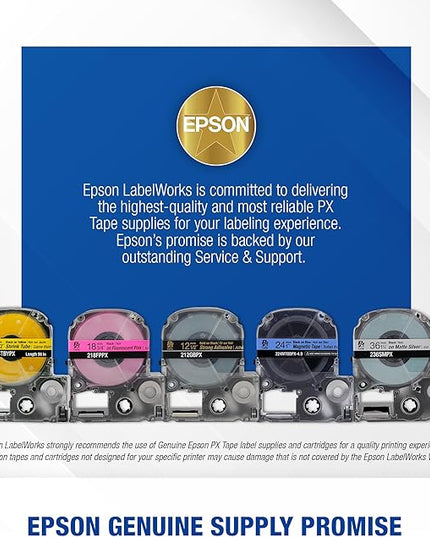 Epson LABELWORKS 224VSLPX-5PK Genuine Tape Cartridge - 5 Pack Black on White Flexible and Durable Vinyl Self Laminating Overwrap Industrial Label Maker Tape - 1" (24MM) Wide, 26.2 ft 5 Cartridges