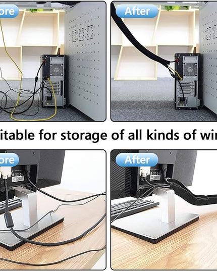Geekria 4 Pack Cable Management, Wire Management with 8 Pieces Cable Ties, 20 Inch Cord Management with Zipper for TV/Office/Home Entertainment/Computer, Desk Cable Management (Black)