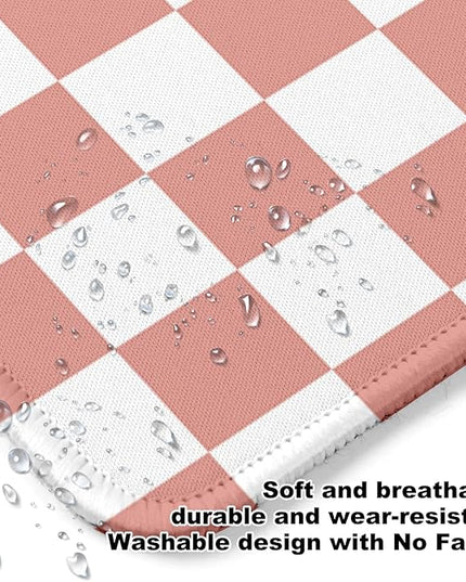 Pink and White Checkered Square Mouse Pad,Non-Slip Rubber Base Mouse Pad,Home Office Decoration Desktop Accessory,Laptop Mouse Pad for Office Laptops,9.4x7.8x0.12inch.