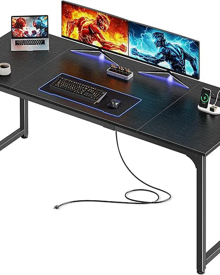 PRAISUN 63 X 24 Inch Office Computer Desk with Power Outlets and USB-C Port, Larger and Longer Gaming Desk, for Home Office, Study, Writing Work from Home Table, Metal Frame, Black