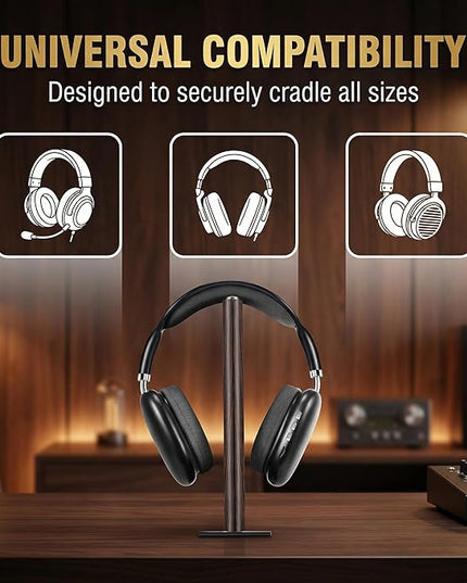 Gunking Premium Headphone Stand for Desk,Walnut Finishing Headphones Stand for Gaming&Studio Headphones with Heavy-Duty Anti-Slip Carbon Steel Base