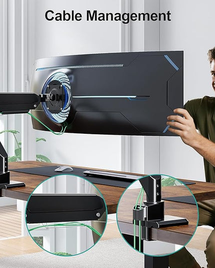 MOUNT PRO Heavy Duty Monitor Arm for 49 inch Ultrawide Screen up to 44 lbs, Single Desk Computer Mount Curved Monitor Stand for Samsung Odyssey G9, Adjustable Gas Spring VESA Mount 75x75 100x100