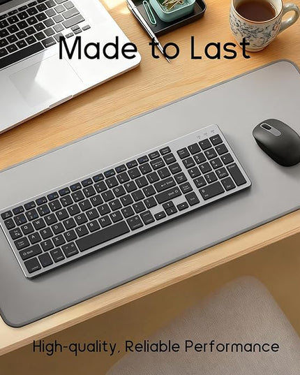 JKSML Wireless Keyboard with 102 Keys, Bluetooth and 2.4 GHz Wireless, Low Profile, Number Pad, Fluid Quiet Typing, 12 Programmable Keys, USB C Rechargeable, for Phone, Tablet, PC, Laptop, TV - Black