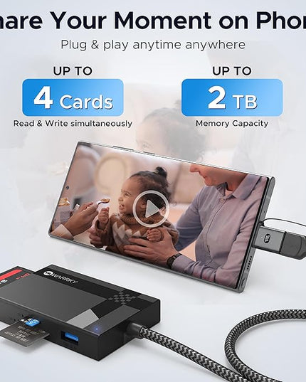 SD Card Reader 7 in 1, WARRKY [Dual Connector USB3.0/USB C, 2.5FT Nylon Cable] Memory Camera Card Adapter Hub for Micro SD/CF/MS/UHS-I, Fit for iPhone 17, Camera, MacBook Pro/Air, Mac, iPad, Android