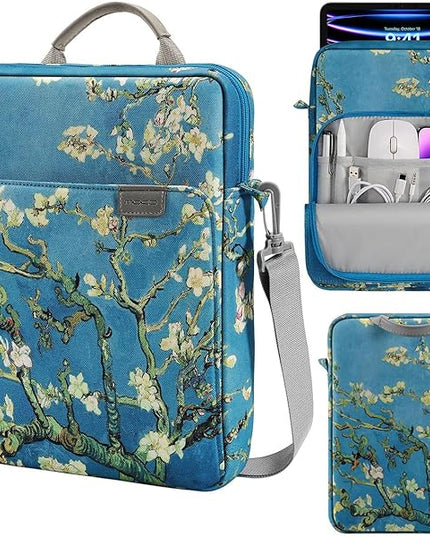 MoKo 9-11 Inch Tablet Sleeve Bag Handle Carrying Case with Shoulder Strap for iPad Pro, Air, 10th, 9/8/7, Air 5/4, Tab S8/S9, Apricot Flower