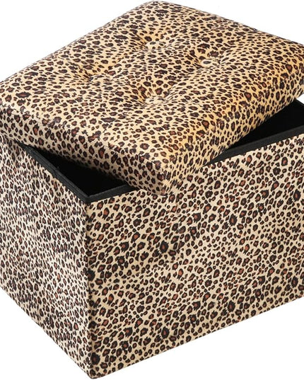 ALASDO Ottoman Storage Ottoman Footrest Stool Small Ottoman with Storage Foldable Ottoman Foot Rest Footstool Bench for Living Room 17x13x13inches Leopard Print