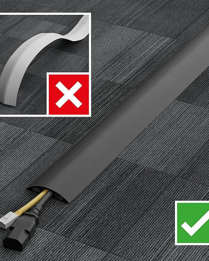 D-Line 6ft Floor Cord Cover, Cable Protector, Hide Extension Cords, Protect Cords, Prevent Cable Trips, Heavy Duty Cord Hider - Cable Cavity = 0.63" (W) x 0.31" (H) - Black
