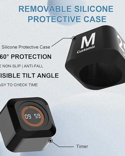 Rotating Cube Pomodoro Timer 5, 25, 10, 50 Min Preset + Custom Countdown, Desk Productivity Flip Visual Timer w/Silicone Case, Silent Mode, Ideal for ADHD Tool Study Work School (Black)