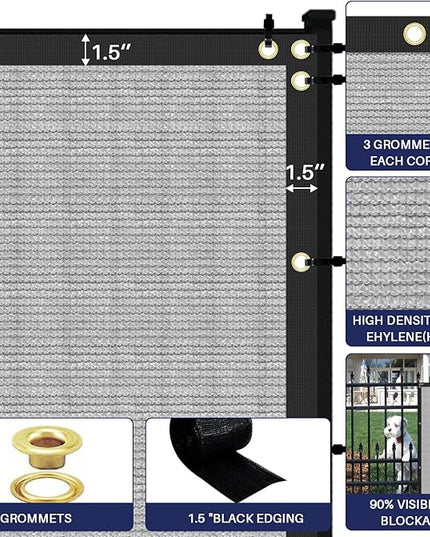Windscreen4less Privacy Fence Screen Heavy Duty Windscreen Fencing Mesh Fabric Shade Net Cover with Brass Grommtes for Outdoor Wall Garden Yard Pool Deck, 6'x73' Light Gray