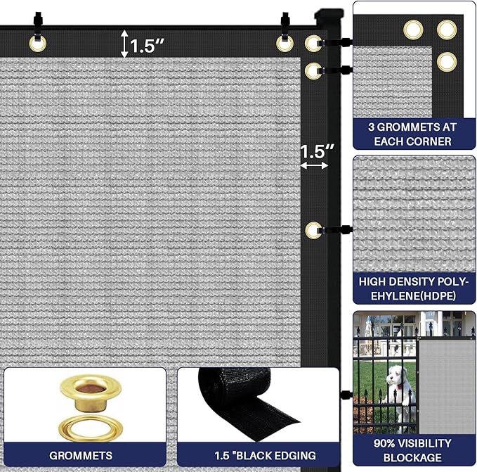 Windscreen4less Privacy Fence Screen Heavy Duty Windscreen Fencing Mesh Fabric Shade Net Cover with Brass Grommtes for Outdoor Wall Garden Yard Pool Deck, 6'x242' Light Gray