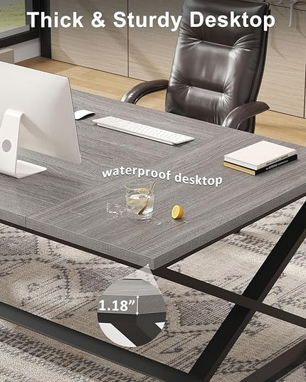 IBF Extra Large Desk, 78.7” Long Home Office Computer Desk, Simple Wide Work Desks for Writing Study in Bedroom, Industrial Wood Metal Game Desks Executive Workstation Conference Table, Light Grey Oak