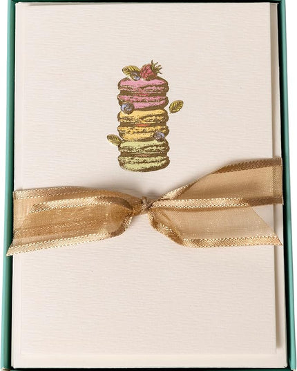 Graphique Macarons Cards | Pack of 10 Cards with Envelopes | Blank Inside | All Occasion Greetings | La Petite Presse Collection | Embossing and Gold Foil Accents | Boxed Set | 3.25" x 4.75"