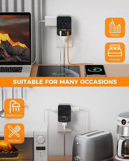 30W Wall Charger, TESSAN Fast Charging Multi Plug Adapter with 3 Outlet Extender Surge Protector, Multiple Plug with 4 USB Block Power Delivery (2 USB C Ports) for Home Office Essentials