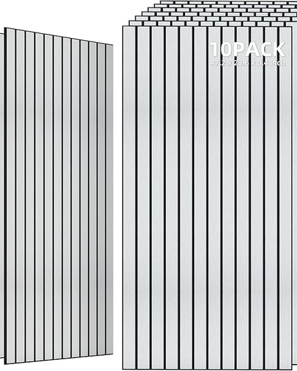 TO-TH Wood-Look Acoustic Wall Panels, 10 Pack 47.2” x 23.6” Sound Panels, Decorative Wood Panels for Wall Sound Dampening Panels for Home, Office, Basement, White Oak with Mitered Edges
