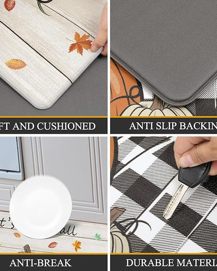 Pauwer Fall Kitchen Rugs Set of 2, Pumpkin Truck Anti Fatigue Kitchen Floor Mat, Non Slip Farmhouse Cushioned Kitchen Mats for Floor, Kitchen Runner Rug Floor Carpet Fall Harvest Thanksgiving Decor