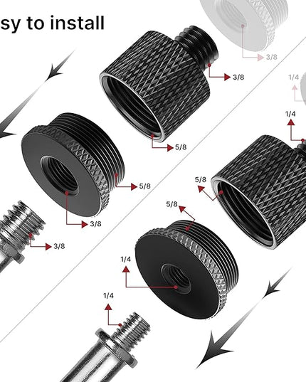 IXTECH Mic Stand Adapter Set - 8 Piece Metal Mic Stand Adapter Kit - 3/8 to 5/8 & 1/4 to 5/8 Female to Male Thread Adapter - Boom Arm Adapter (2)