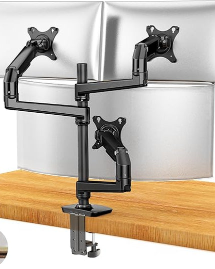 Triple Monitor Mount, Holds Screens up to 40 Inches and 25 lbs, Fully Adjustable 3 Monitor Desk Mount with C-Clamp and Grommet Base, Aluminum, Black
