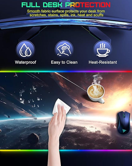 TopMade RGB Gaming Mouse Pad with 15W Wireless Charging, 31.5” x 15.8” XXL Large Desk Mat Home Office Keyboard Pad for Desk, Waterproof Mousepad with Smooth Surface, Non-Slip Base, Cosmic Planet