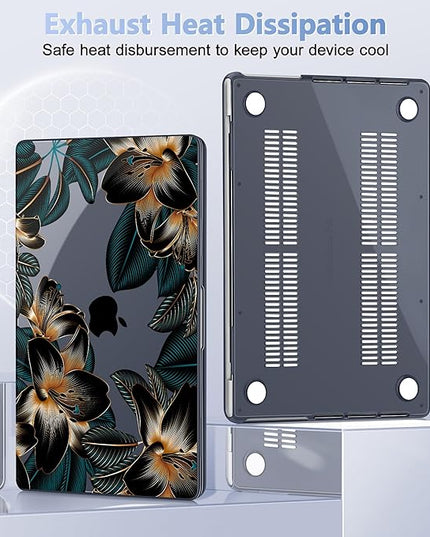 May Chen Case for MacBook Pro 14 inch, A2442 A2779 A2918 A2992 A3401 A3185 A3112 A3434, M1 M2 M3 M4 M5 Chip (2021-2025 Release), Plastic Hard Shell Case with Keyboard Cover, Golden Lilies Flowers