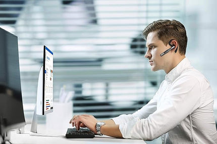 ICOMTOFIT Bluetooth Headset, Wireless Bluetooth Earpiece V5.0 Hands-Free Earphones with Built-in Mic for Driving/Business/Office, Compatible with iPhone and Android (Gray)
