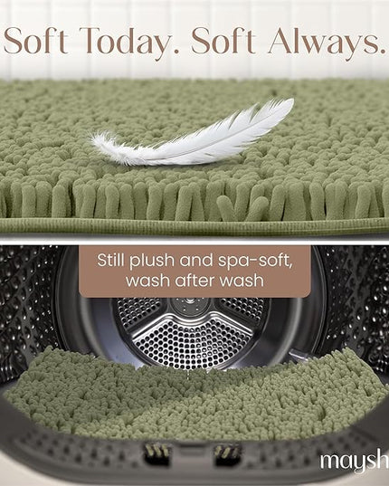 MAYSHINE Plush Shaggy Chenille Bath Mat | Extra Soft, Super Absorbent, Non-Slip Bathroom Rug | Fluffy Microfiber, Area Rug Sets for Bathroom Floor, Kitchen, Living Room | 39"x24" | Sage Green