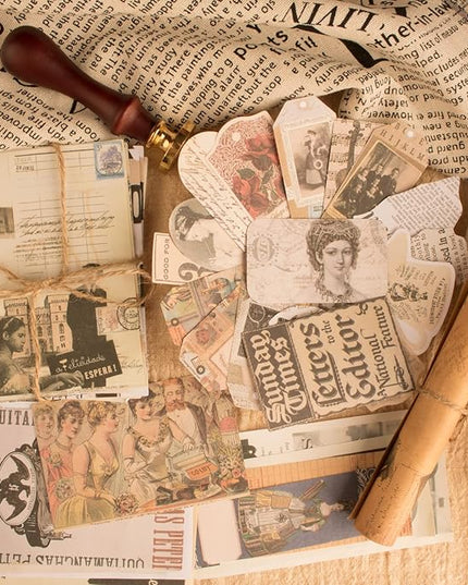 200Pcs Vintage Scrapbook Stickers, Aesthetic Junk Journal Stamping Supplies Kit, Scrapbooking Ephemera Washi Paper for Bullet Journaling Planners Diary Collage