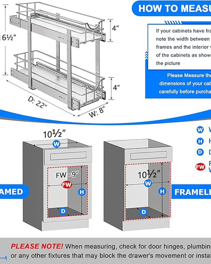 WelFurGeer 2-Tier Kitchen Cabinet Pullout Shelf and Drawer Organizer, Soft Close Pantry Pull Out Shelves, Heavy Duty Pull Out Cabinet Organizer with Shelf Liner for Kitchen Cabinets, Pantry Storage