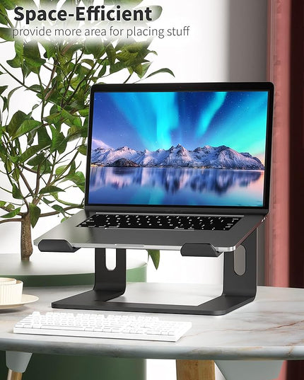 SOUNDANCE Laptop Stand, Aluminum Computer Riser, Ergonomic Laptops Elevator for Desk, Metal Holder Compatible with 10 to 15.6 Inches Notebook Computer, Black