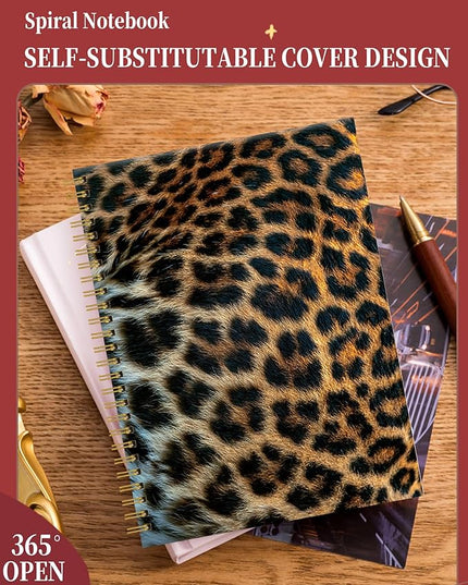 Spiral Journal Notebook for Women,A5 College Ruled Notebooks 6"x 8.4",120 Pages Lined Journal with Premium Thick Paper,Perfect for School Office Home Gifts(Beautiful Leopard Skin)