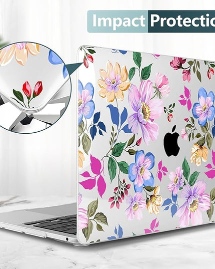 DONGKE Compatible with MacBook Pro 13 inch Case 2024 2023-2020 Release A2338 M2/M1 A2251 A2289 with Retina Display & Touch ID, Plastic Hard Shell & Keyboard Cover & Screen Film - Pink Flowers