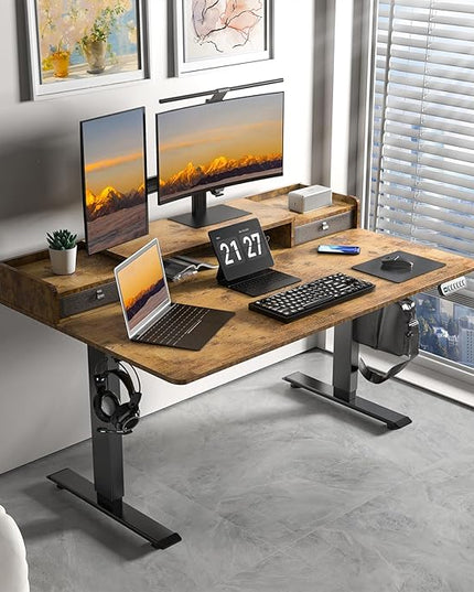 55 x 30 Inch Electric Standing Desk with 2 Drawers, Adjustable Height Widened Stand Up Desk with Storage, Sit to Stand Ergonomic Workstation for Home Office, Rustic Brown