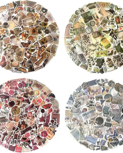 Maxleaf Vintage Washi Sticker Set, 400PCS Floral Retro Nostalgic Ephemera Stickers for Scrapbooking Journaling DIY Crafts Planner Diary Album Handmade Work Journal Envelope Gift Wrapping