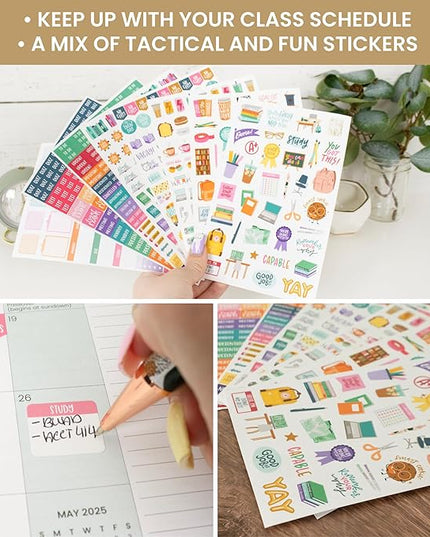bloom daily planners Student Planner Stickers - 8 Sheets / 672 Stickers - Essential School Themed Variety Pack for Academic Year Planning - Icons & Illustrations to Track Assignments, Exams, & More