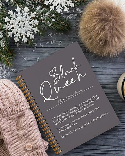 QUICQOD Black Queen Definition Notebooks,Journaling Notebook Gifts for Women Black Teacher Friend,Inspirational Positive Hardcover Spiral Notebook 5.5x8.3(Gray)