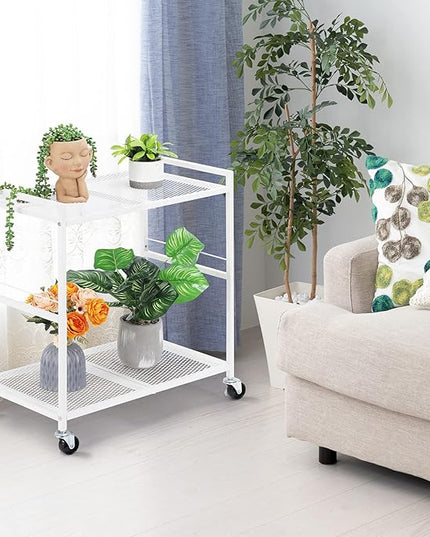 YBING Computer Tower Stand White PC Tower Stand 2 Tier CPU Holder with Wheels Metal Mobile Computer Tower Cart Rolling PC Cart Floor for Fax Home Office