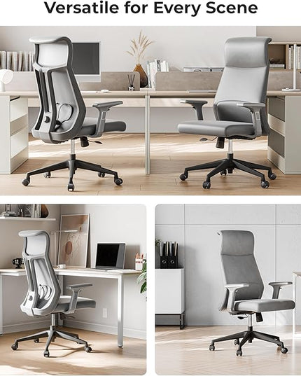 EUREKA ERGONOMIC Valen Leather Desk Chair, High Back Office Chair, Microfiber PU Leather Office Chair with Wheels, Executive Office Chair Comfy for Samll Spaces, Grey