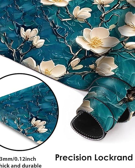 Galdas Gaming Mouse Pad XXL XL Large Long Extended Big Mousepad Non-Slip Rubber Keyboard Desk Pad with Stitched Edges for Laptop Home Office (31.5x11.8x0.08 Inch) … (Painting Flowers)