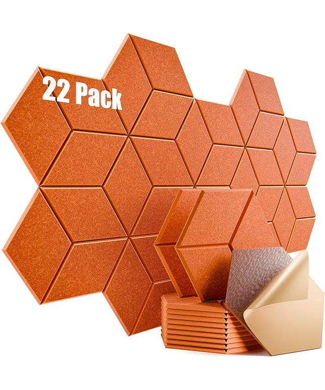 22 Pack Self-Adhesive Acoustic Panels 12" X 10" X 0.4" - Sound Proof Foam Panels with High Density, Y-Lined Design, Flame Resistant, Absorb Noise and Eliminate Echoes(Tangerine)