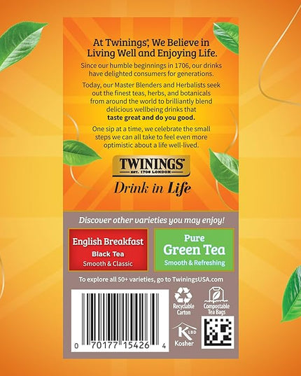 Twinings Pure Oolong Tea Individually Wrapped Bags, 20 Count (Pack of 1), Warm, Nutty Flavor & Golden Colour, Caffeinated, Enjoy Hot or Iced, 20 Teabags