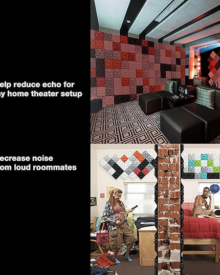 Sonic Acoustics 12 Pack 12 X 12 X 0.4 Inches Acoustic Absorption Panel, 3D Unique Soundproofing Insulation, Used in Home & Offices