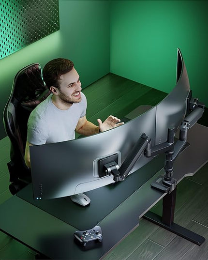 WALI Vertical Dual Monitor Stand for 17''-49'' Curved Screens, Ultrawide Dual Monitor Arms up to 44lbs, Stacked Monitor Mount for 2 Monitors, Heavy Duty Adjustable Gas Spring Arm (GSDM002N-P), Black