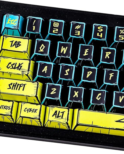 JOMKIZ PBT Keycaps - Japanese Manga Theme Keycaps Set, 131 Keys Cherry Profile Dye-Sub Custom Keycap, Cyberpunk 2077 Minimalist Style Key Caps for 60%, 65%, 75%, 100% Cherry MX Mechanical Keyboard
