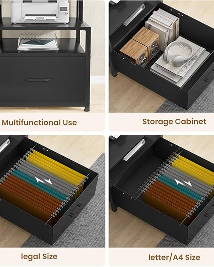 SEDETA Computer Desk with 5 Drawer, Power Outlet & Led Lights, 66'' Home Office Desk with File Drawer, Storage, Monitor Shelf, Gaming Desk, Black