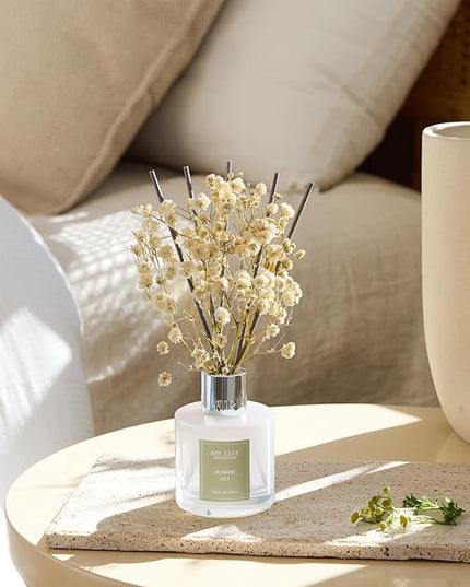 Airkeep Reed Diffuser Set, 3.38 fl oz (100 ml) - Jasmine Lily Lemon Oil Diffusers with 8 Reed Sticks, Home Fragrance Reed Diffuser for Bathroom Shelf Decor