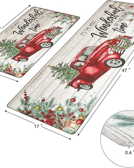 Pauwer Christmas Kitchen Mats Set of 2 Anti Fatigue Kitchen Mats for Floor Non Slip Cushioned Kitchen Floor Mat Padded Comfort Standing Desk Mat Runner Waterproof Kitchen Rug Merry Christmas Decor