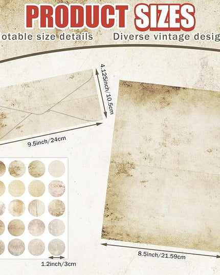 EggSun 250Pcs Vintage Kraft Stationery Paper and Envelope Set with 100 Letterhead Papers and 50 Envelopes, 10 Design for Letter Writing Invitations Computer Holidays Party Notes, 8.5x11 Inch-Retro