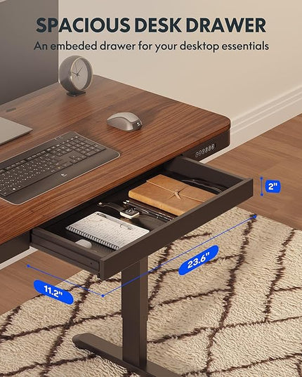 FLEXISPOT Comhar 48" Electric Standing Desk with Drawers, Quick Assembly Home Office Sit Stand Desk with Storage & USB Charging, Computer Workstation for Home Office (48" Wood, Dark Walnut/Black)