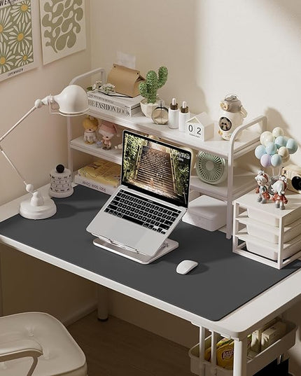 Aothia Faux Leather Desk Mat – Large Mouse Pad, Non-Slip PU Leather Blotter, Waterproof Writing Surface for Office and Home (Grey, 47.2" x 23.6")